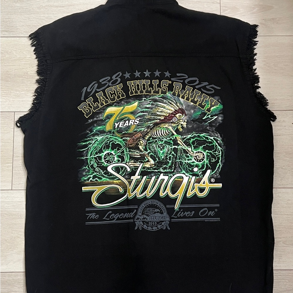 Sturgis Black Hills Rally 75th Anniversary Black Graphic Vest Size-Medium